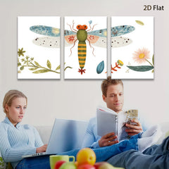 2D flat 1pc whimsical dragonfly botanical wall art prints farmhouse kitchen living room decor gallery wrapped canvas modern aesthetic