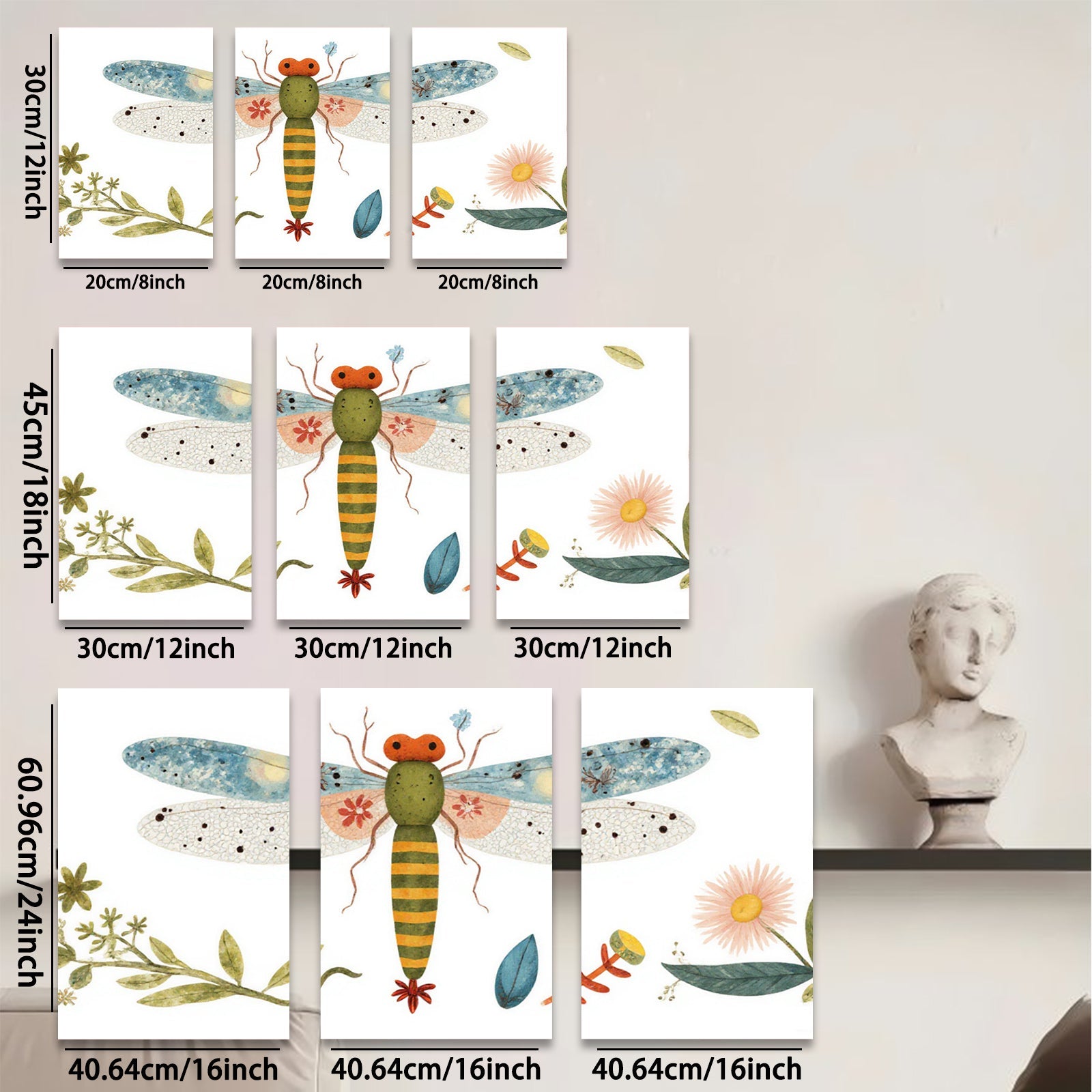 2D flat 1pc whimsical dragonfly botanical wall art prints farmhouse kitchen living room decor gallery wrapped canvas modern aesthetic