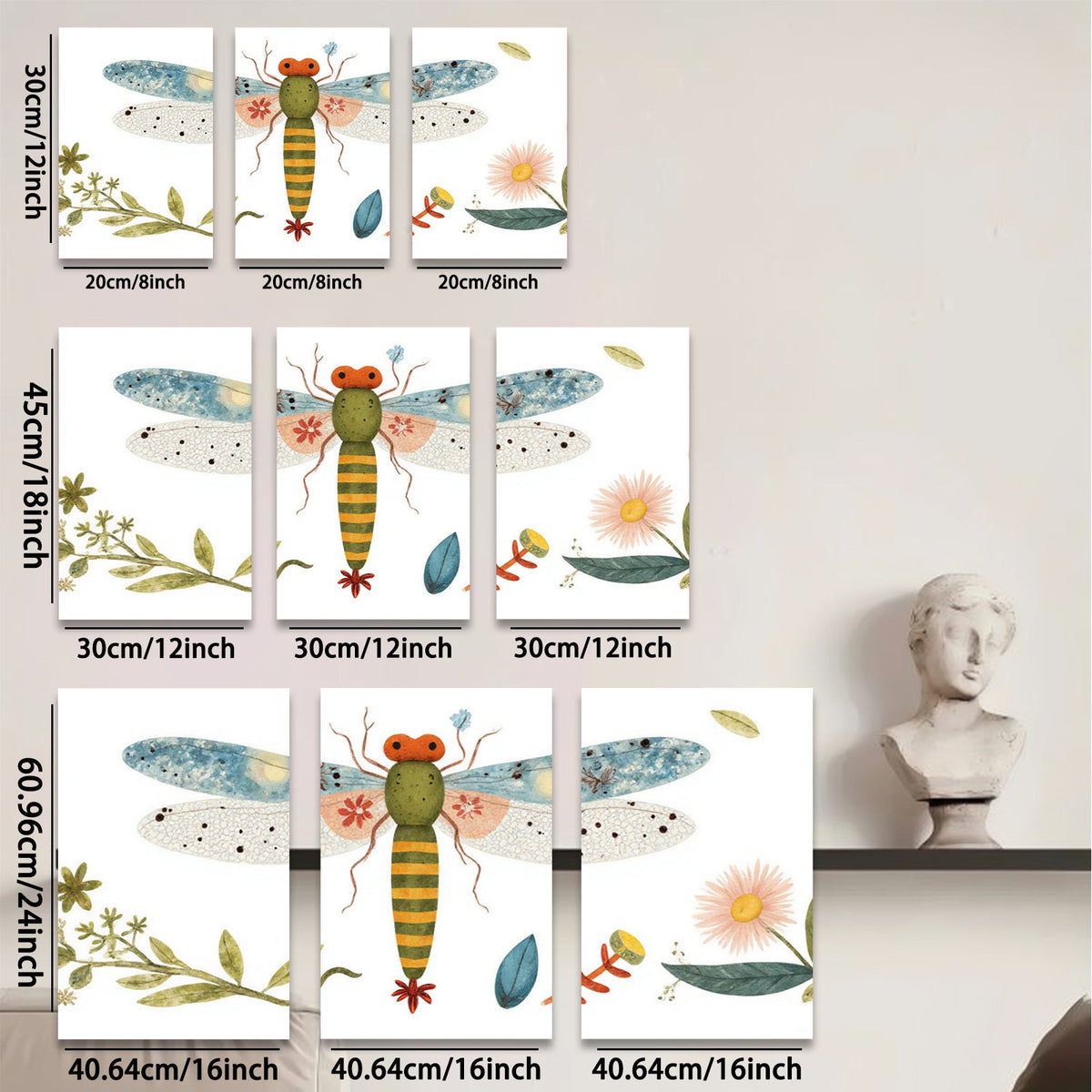 2D flat 1pc whimsical dragonfly botanical wall art prints farmhouse kitchen living room decor gallery wrapped canvas modern aesthetic