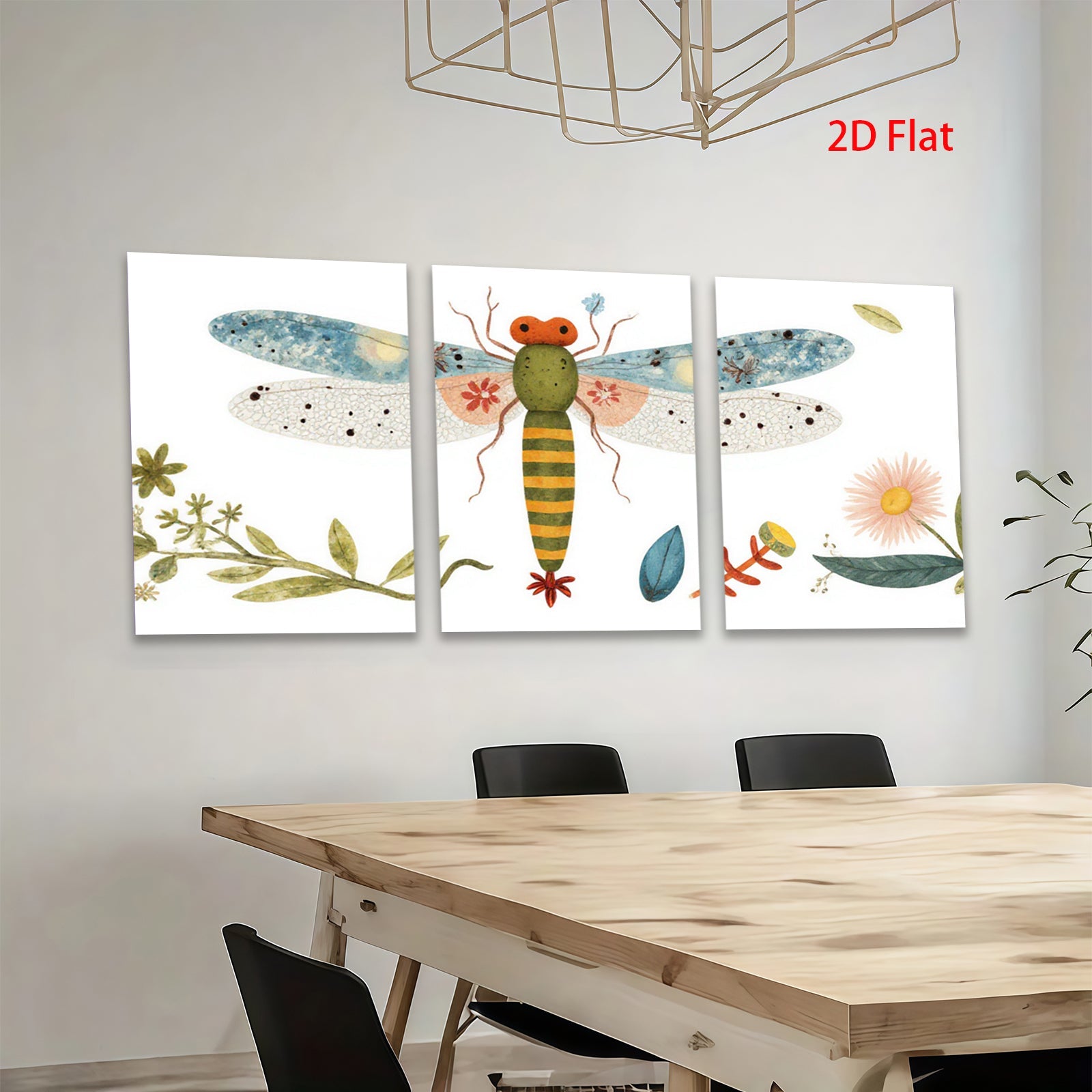 2D flat 1pc whimsical dragonfly botanical wall art prints farmhouse kitchen living room decor gallery wrapped canvas modern aesthetic