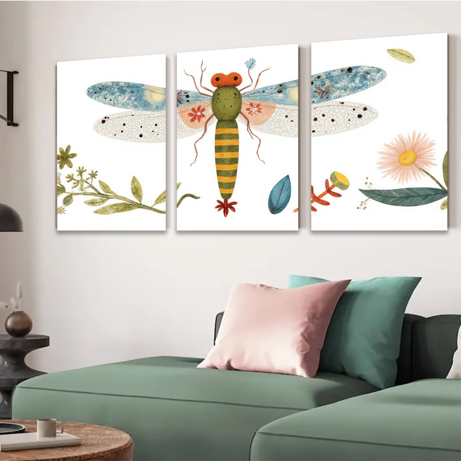 2D flat 1pc whimsical dragonfly botanical wall art prints farmhouse kitchen living room decor gallery wrapped canvas modern aesthetic