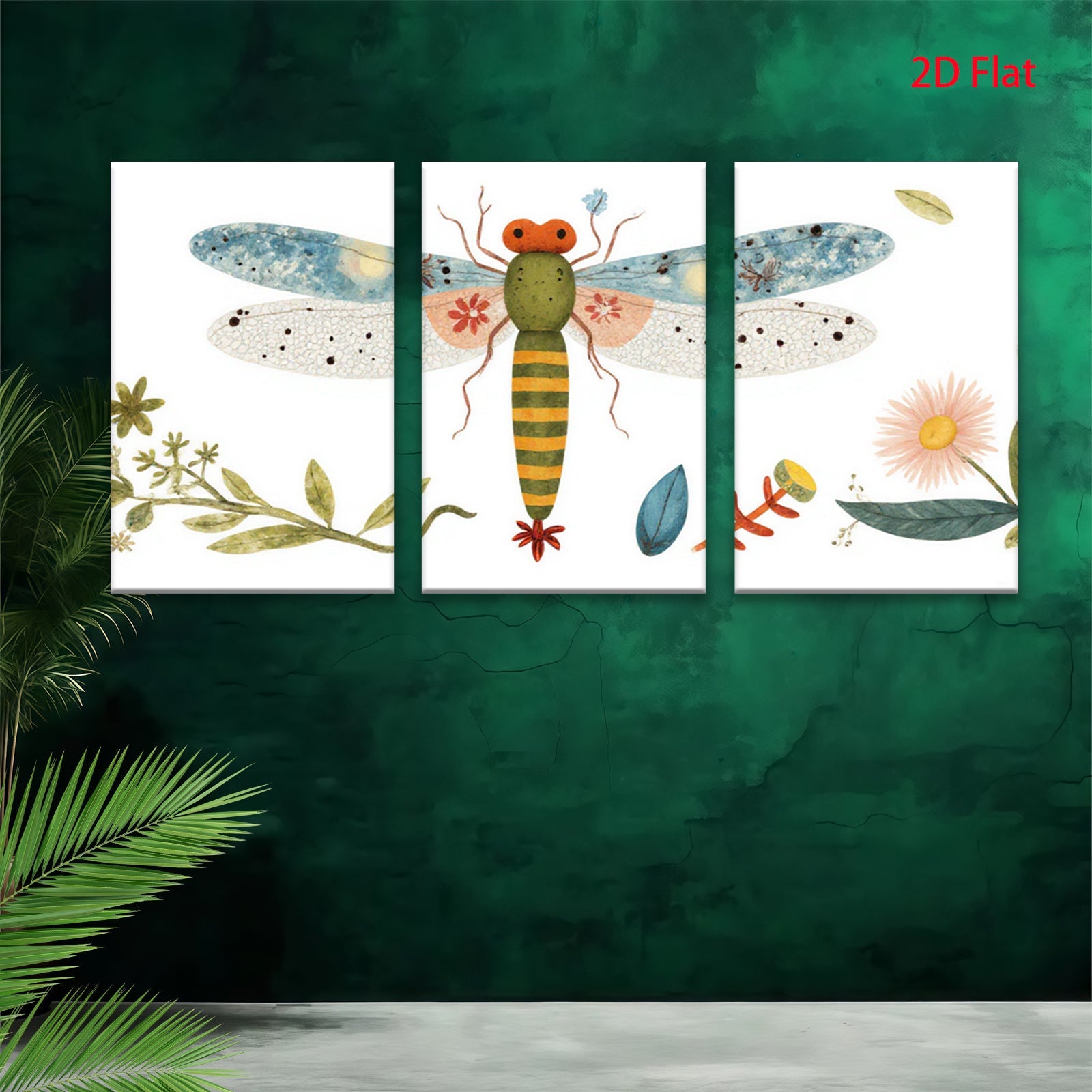2D flat 1pc whimsical dragonfly botanical wall art prints farmhouse kitchen living room decor gallery wrapped canvas modern aesthetic