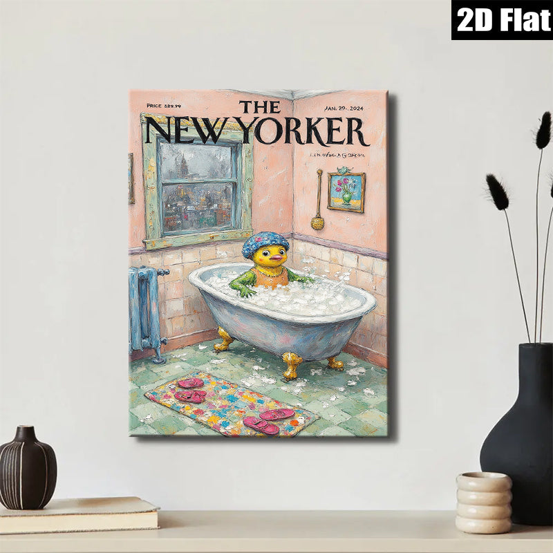 2D flat 1pc whimsical duck bathing scene farmhouse wall art bedroom living room decor gallery wrapped canvas prints modern minimalist style