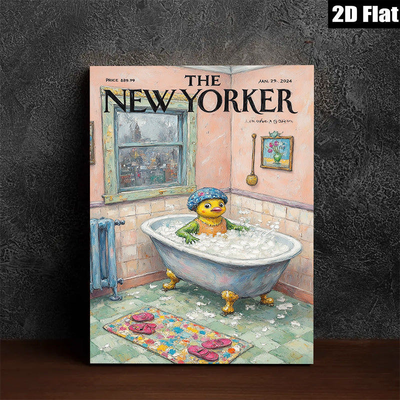 2D flat 1pc whimsical duck bathing scene farmhouse wall art bedroom living room decor gallery wrapped canvas prints modern minimalist style