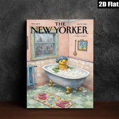2D flat 1pc whimsical duck bathing scene farmhouse wall art bedroom living room decor gallery wrapped canvas prints modern minimalist style