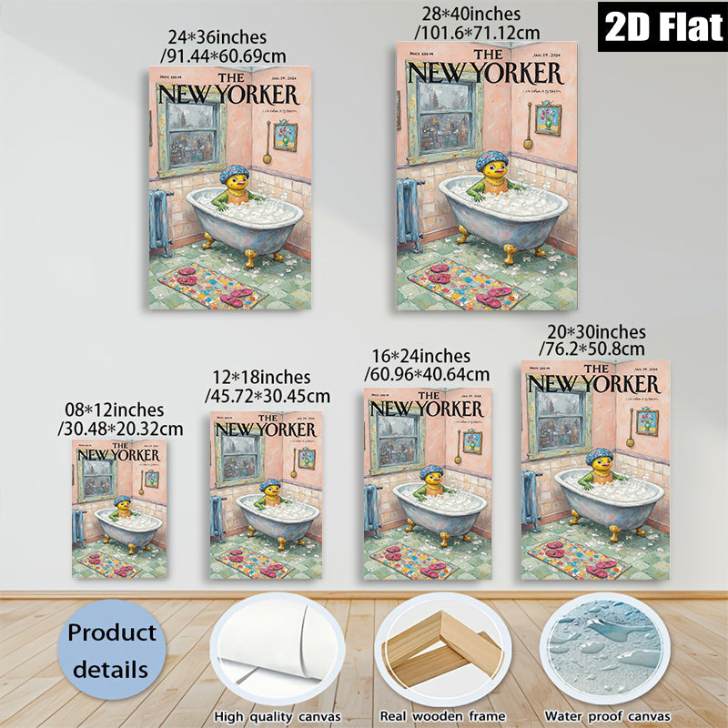 2D flat 1pc whimsical duck bathing scene farmhouse wall art bedroom living room decor gallery wrapped canvas prints modern minimalist style
