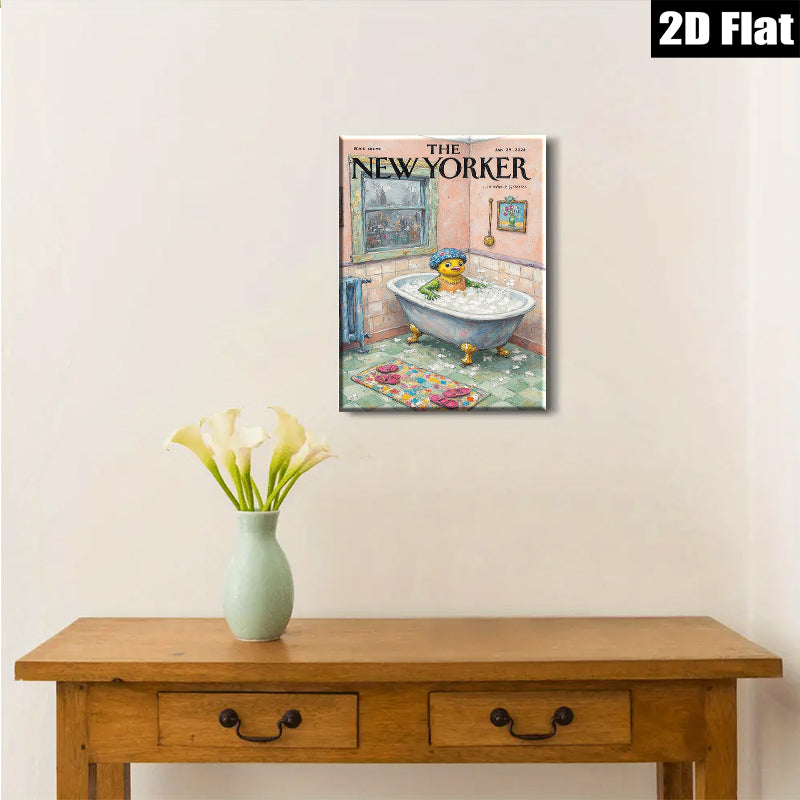 2D flat 1pc whimsical duck bathing scene farmhouse wall art bedroom living room decor gallery wrapped canvas prints modern minimalist style