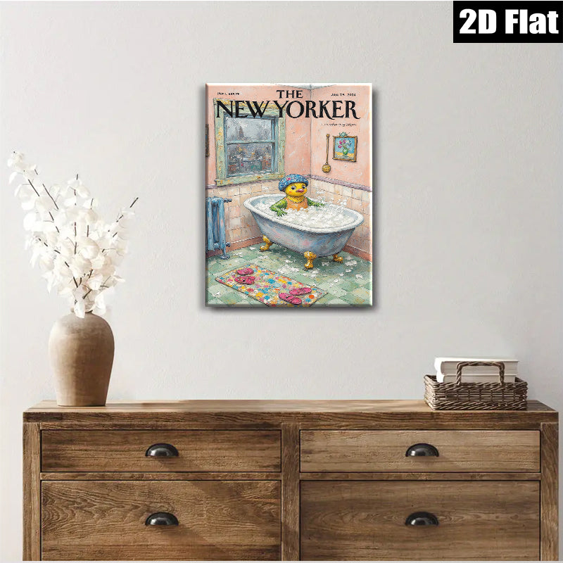 2D flat 1pc whimsical duck bathing scene farmhouse wall art bedroom living room decor gallery wrapped canvas prints modern minimalist style