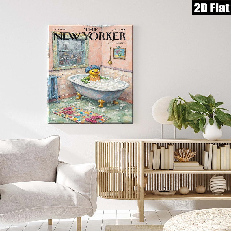 2D flat 1pc whimsical duck bathing scene farmhouse wall art bedroom living room decor gallery wrapped canvas prints modern minimalist style