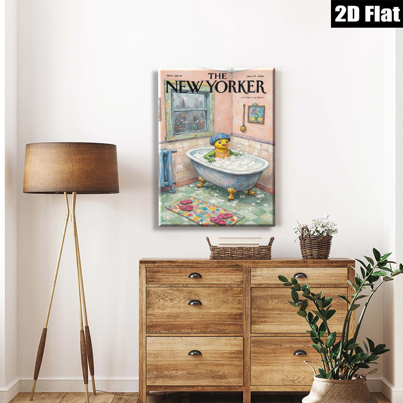 2D flat 1pc whimsical duck bathing scene farmhouse wall art bedroom living room decor gallery wrapped canvas prints modern minimalist style