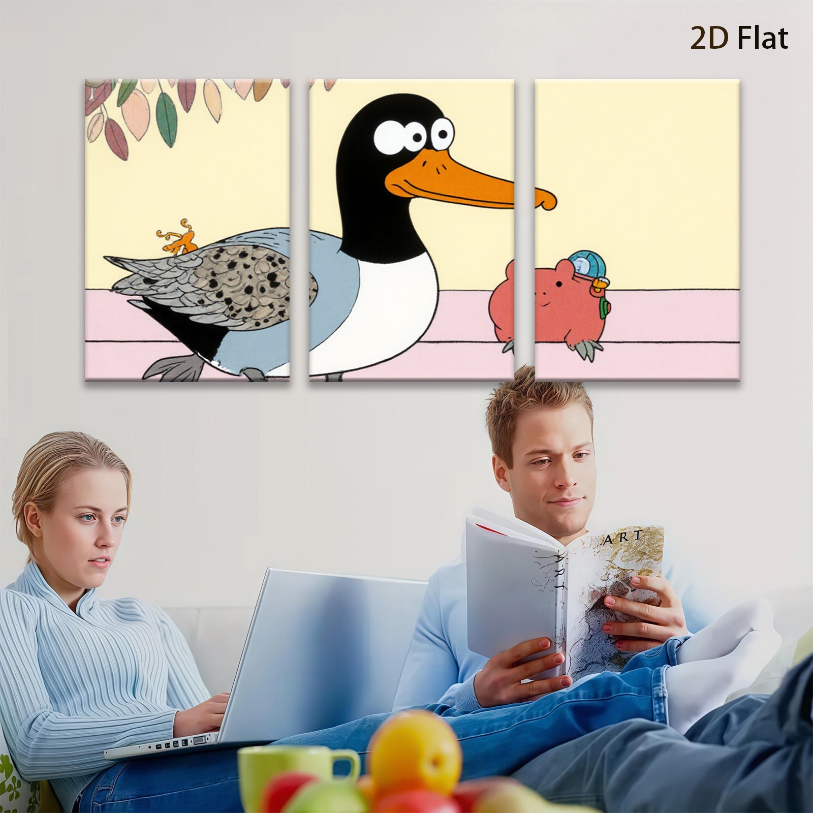 2D flat 1pc whimsical duck pig illustration kids room nursery playroom wall decor farmhouse style modern minimalist gallery wrapped canvas prints