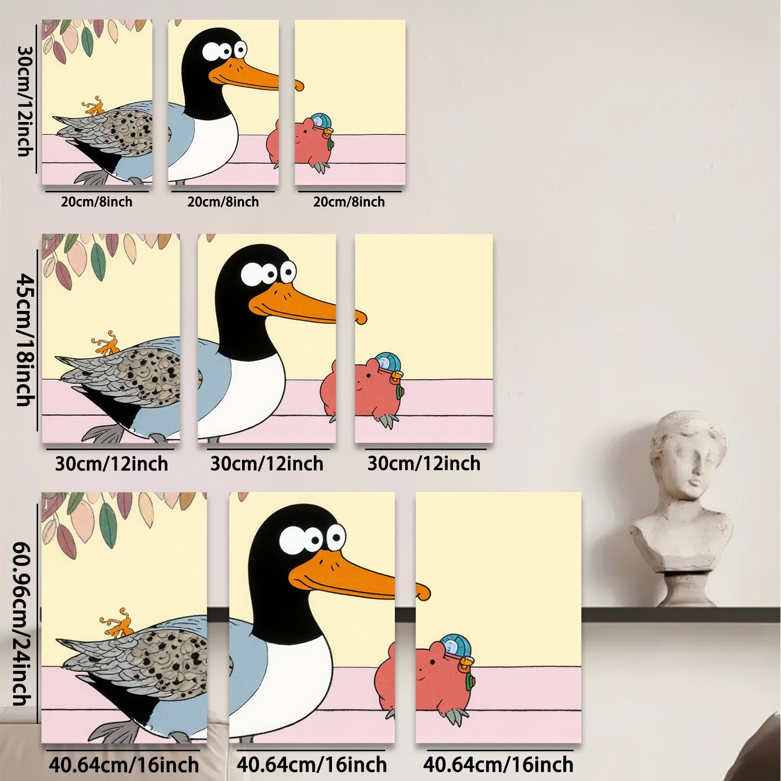 2D flat 1pc whimsical duck pig illustration kids room nursery playroom wall decor farmhouse style modern minimalist gallery wrapped canvas prints