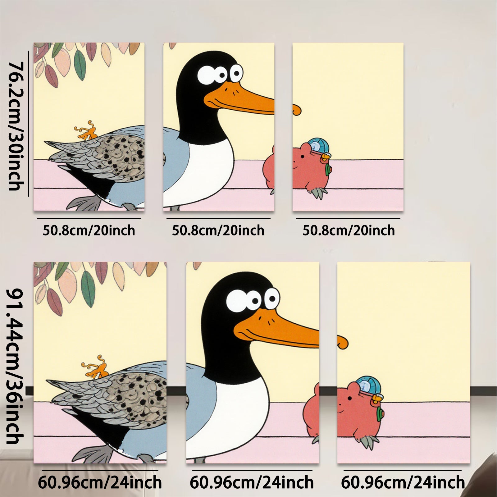 2D flat 1pc whimsical duck pig illustration kids room nursery playroom wall decor farmhouse style modern minimalist gallery wrapped canvas prints