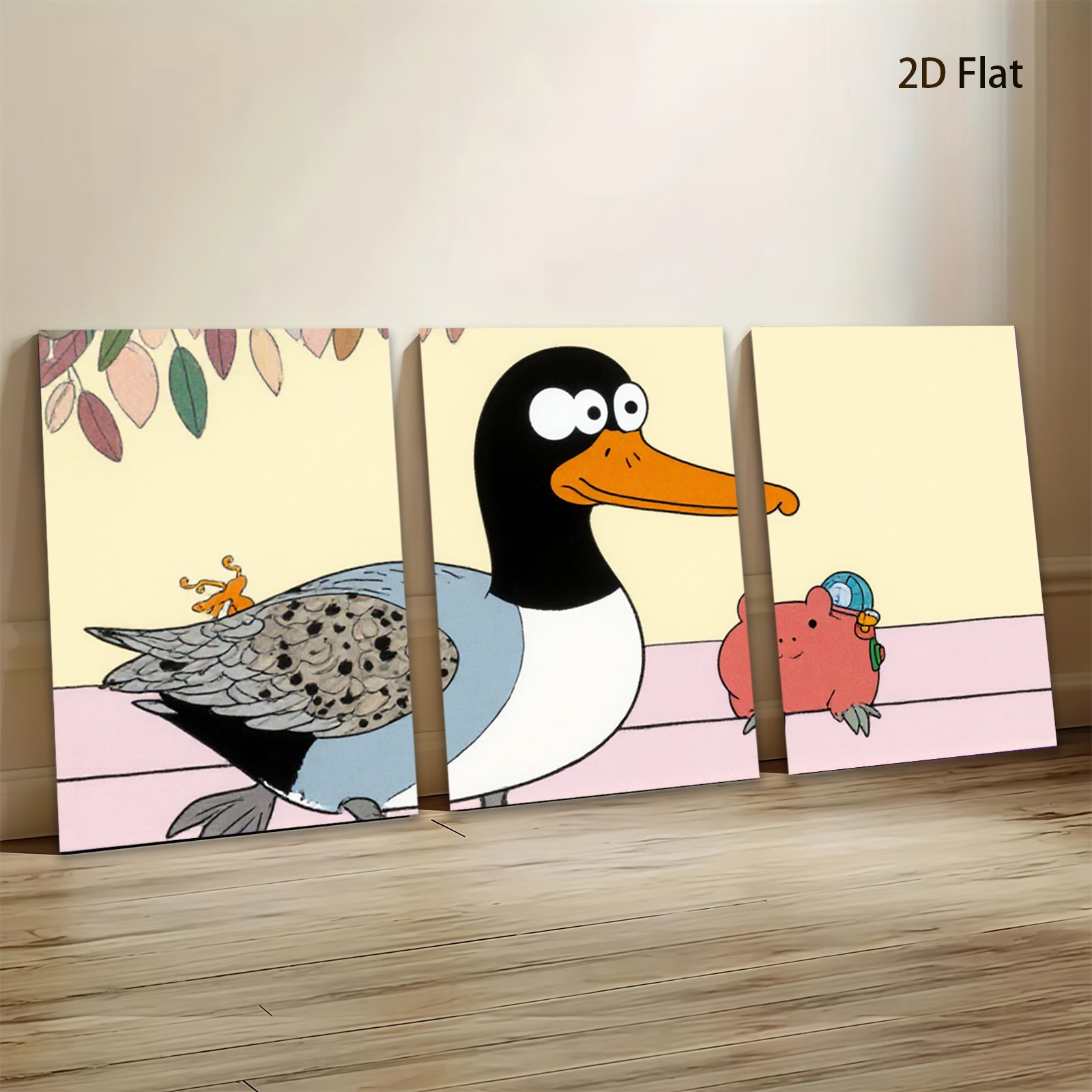 2D flat 1pc whimsical duck pig illustration kids room nursery playroom wall decor farmhouse style modern minimalist gallery wrapped canvas prints