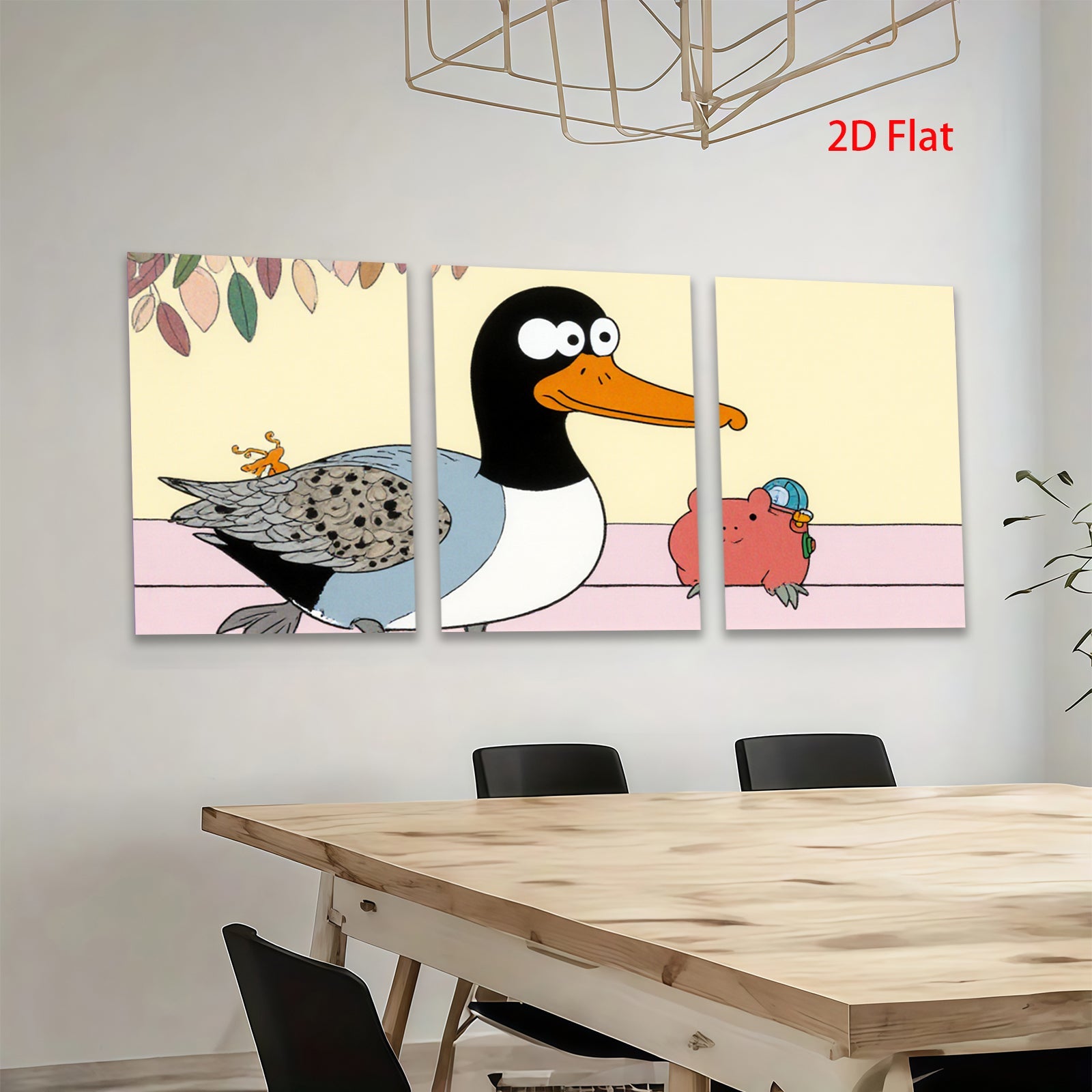 2D flat 1pc whimsical duck pig illustration kids room nursery playroom wall decor farmhouse style modern minimalist gallery wrapped canvas prints