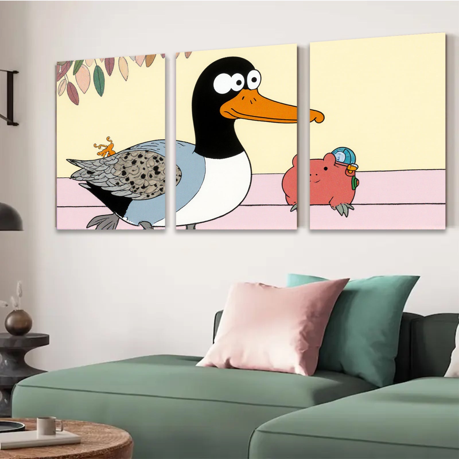 2D flat 1pc whimsical duck pig illustration kids room nursery playroom wall decor farmhouse style modern minimalist gallery wrapped canvas prints