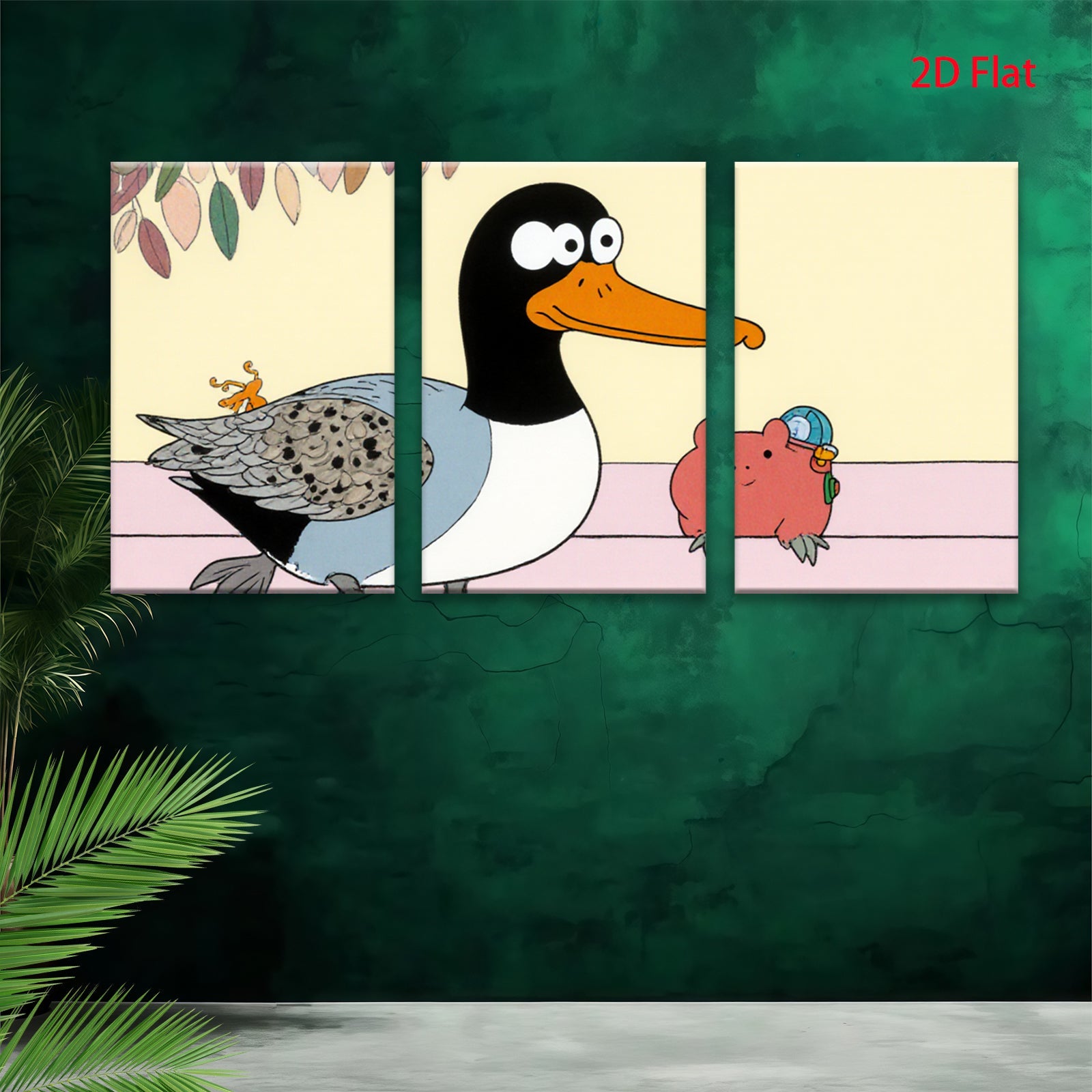 2D flat 1pc whimsical duck pig illustration kids room nursery playroom wall decor farmhouse style modern minimalist gallery wrapped canvas prints