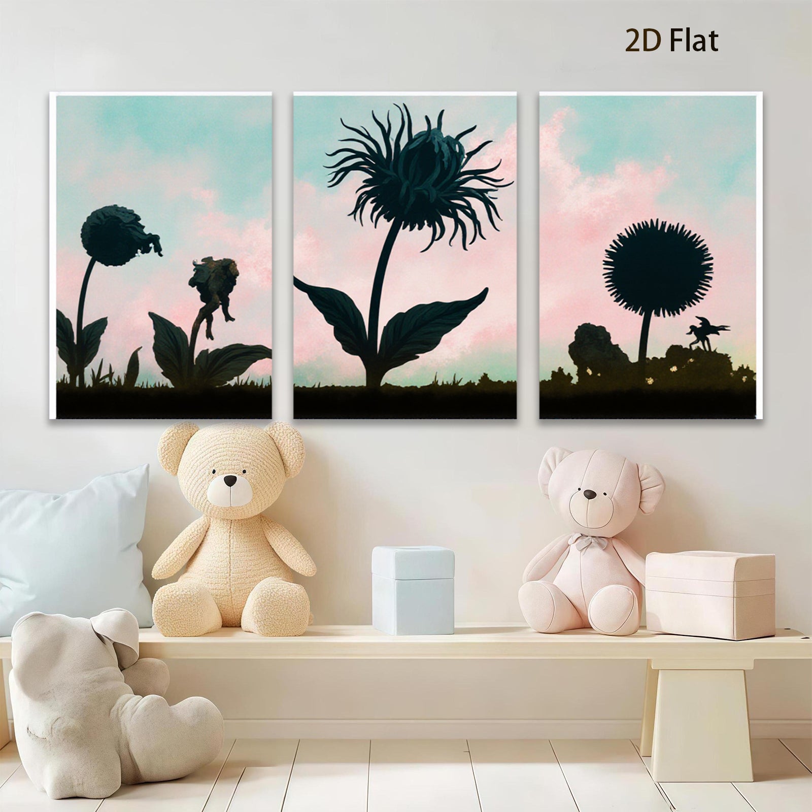 2D flat 1pc whimsical fairy flower silhouettes garden wall decor bedroom living room farmhouse style modern art canvas prints