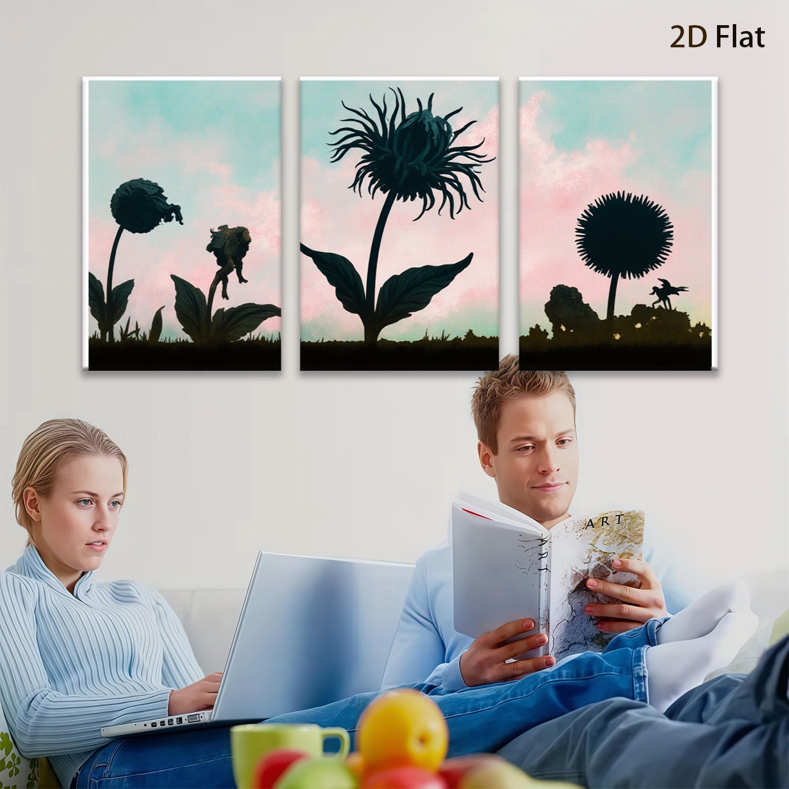 2D flat 1pc whimsical fairy flower silhouettes garden wall decor bedroom living room farmhouse style modern art canvas prints