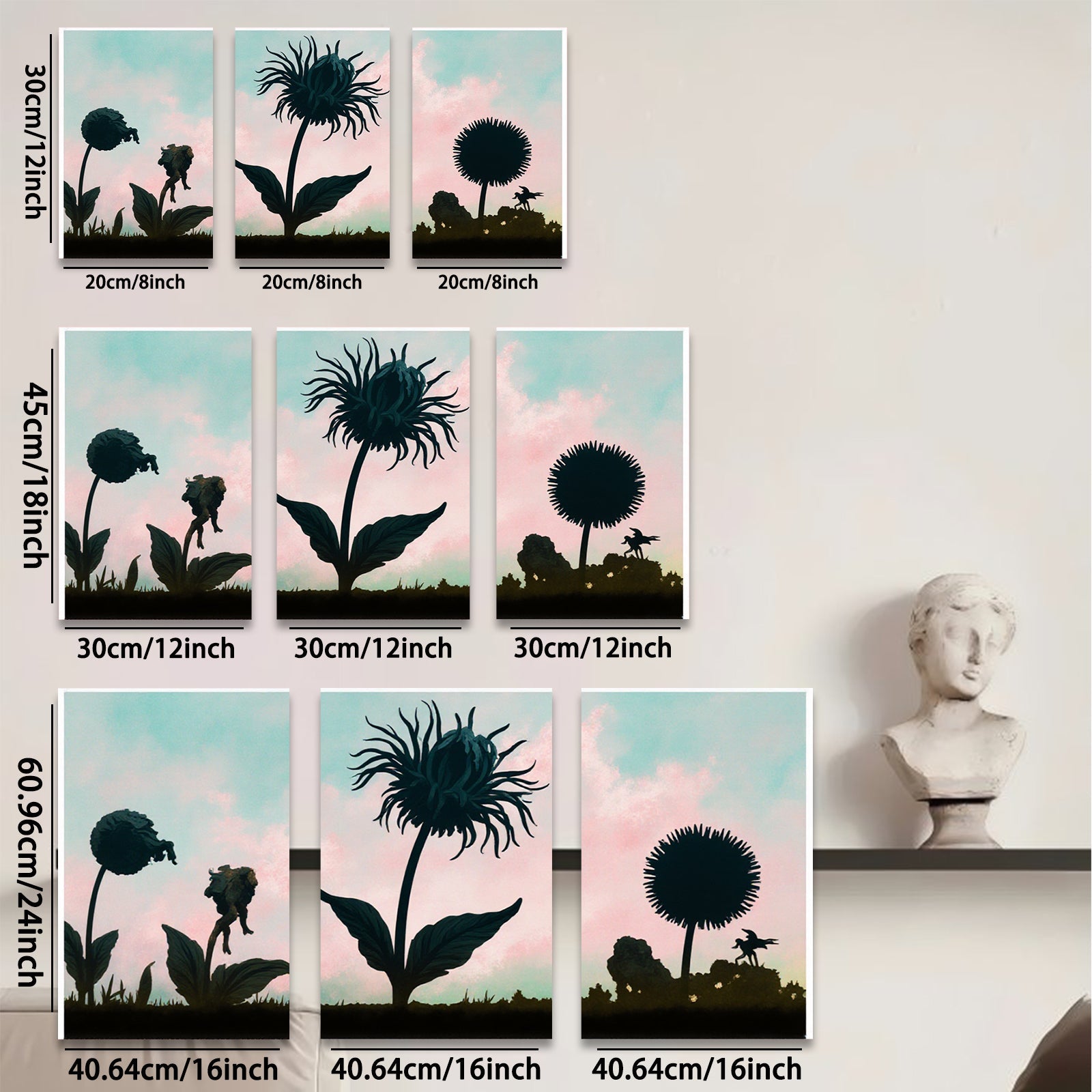 2D flat 1pc whimsical fairy flower silhouettes garden wall decor bedroom living room farmhouse style modern art canvas prints