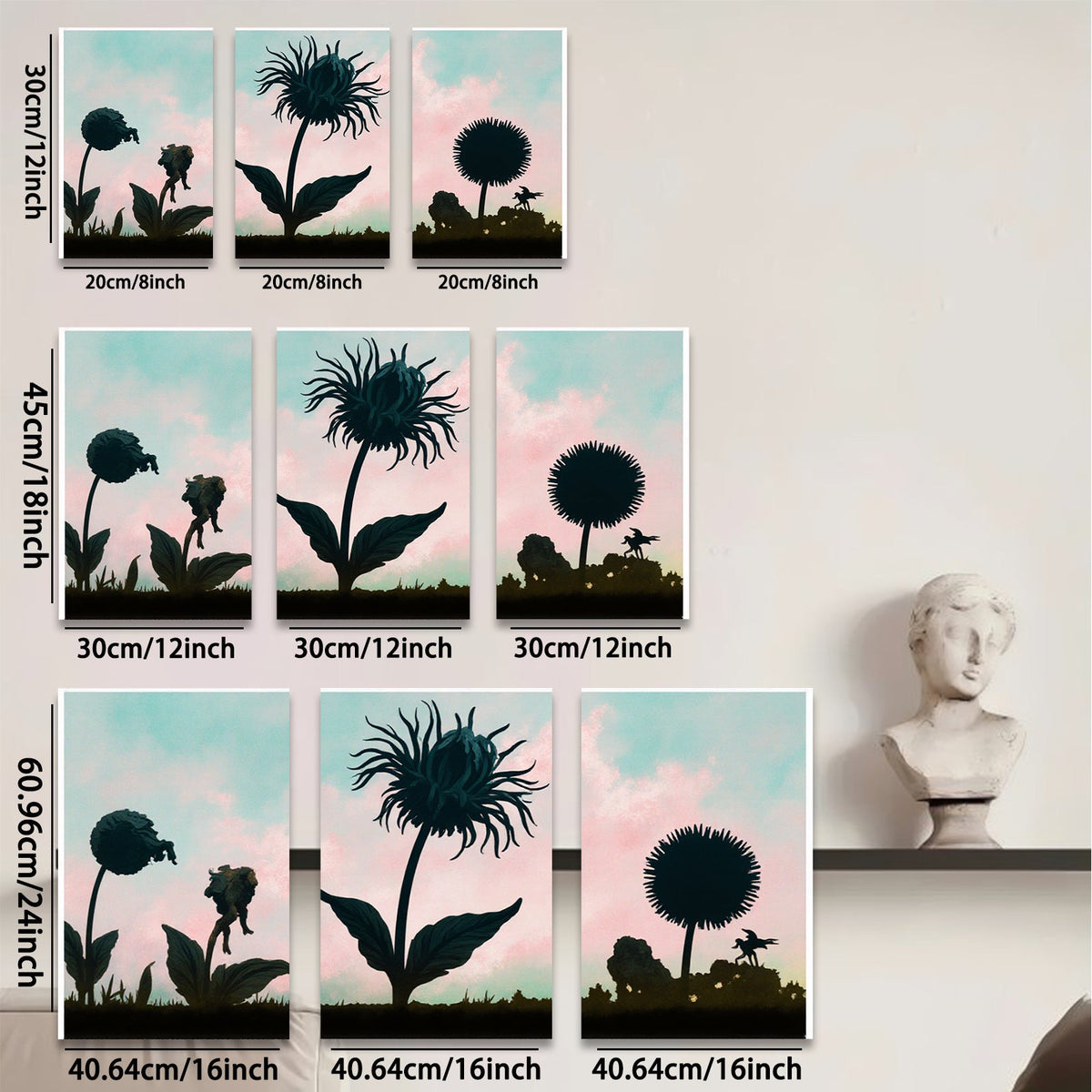 2D flat 1pc whimsical fairy flower silhouettes garden wall decor bedroom living room farmhouse style modern art canvas prints