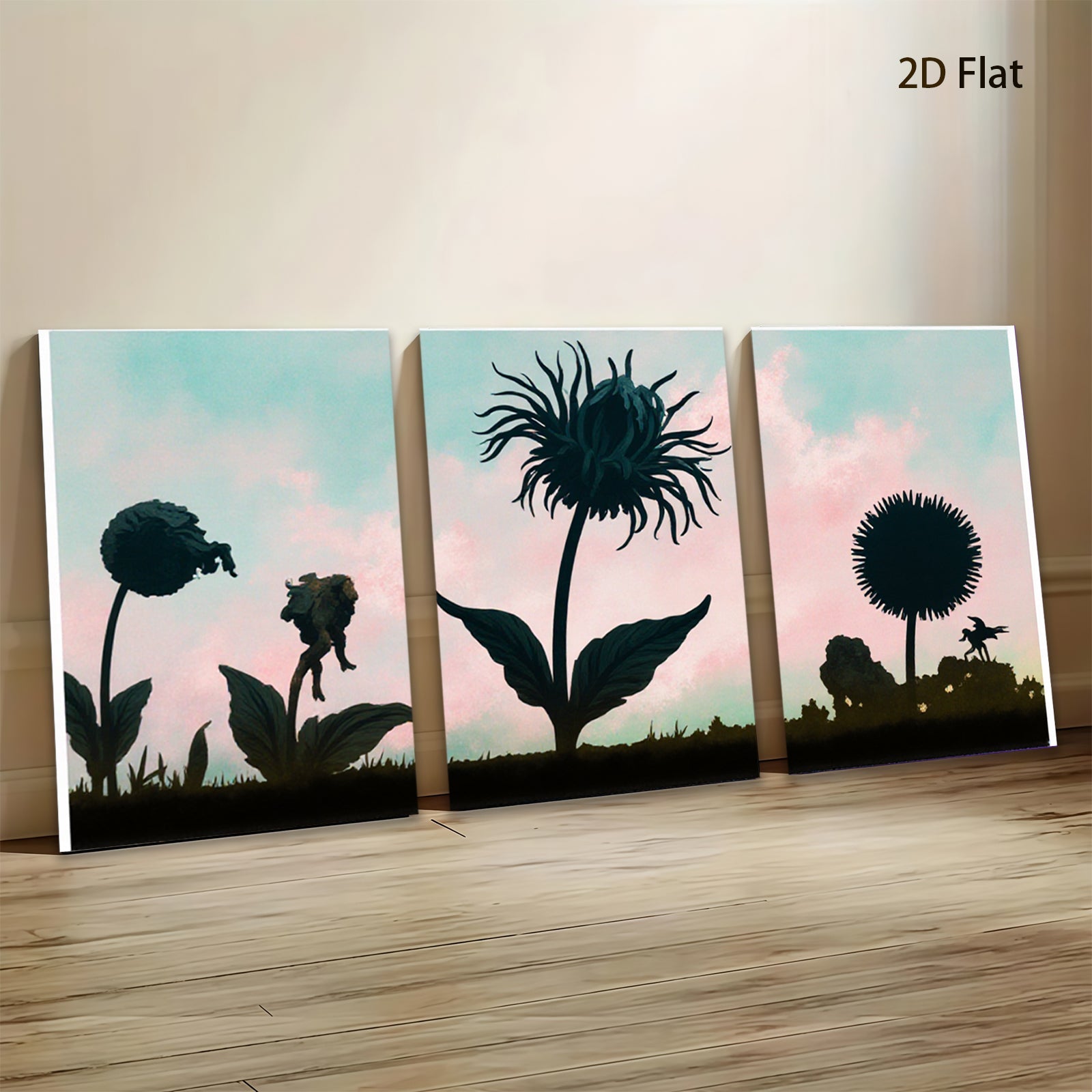 2D flat 1pc whimsical fairy flower silhouettes garden wall decor bedroom living room farmhouse style modern art canvas prints