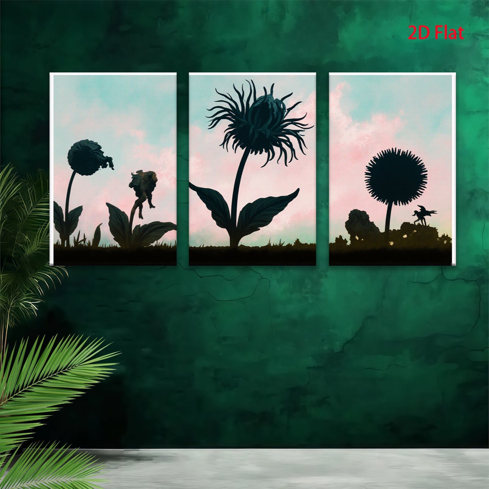 2D flat 1pc whimsical fairy flower silhouettes garden wall decor bedroom living room farmhouse style modern art canvas prints
