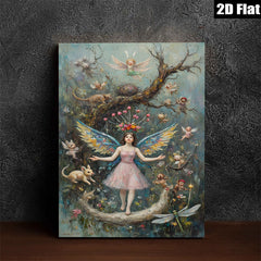 2D flat 1pc whimsical fairy realm enchanted forest girl pastel dreamscape bedroom wall art gallery wrapped canvas modern farmhouse décor