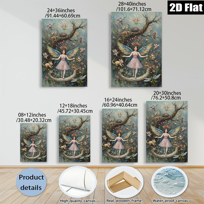 2D flat 1pc whimsical fairy realm enchanted forest girl pastel dreamscape bedroom wall art gallery wrapped canvas modern farmhouse décor