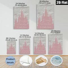 2D flat 1pc whimsical fairytale castle wall art canvas prints for bedroom living room decor farmhouse style modern minimalist aesthetic gallery wrapped timeless elegance