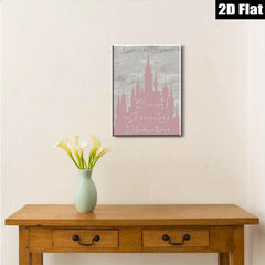 2D flat 1pc whimsical fairytale castle wall art canvas prints for bedroom living room decor farmhouse style modern minimalist aesthetic gallery wrapped timeless elegance
