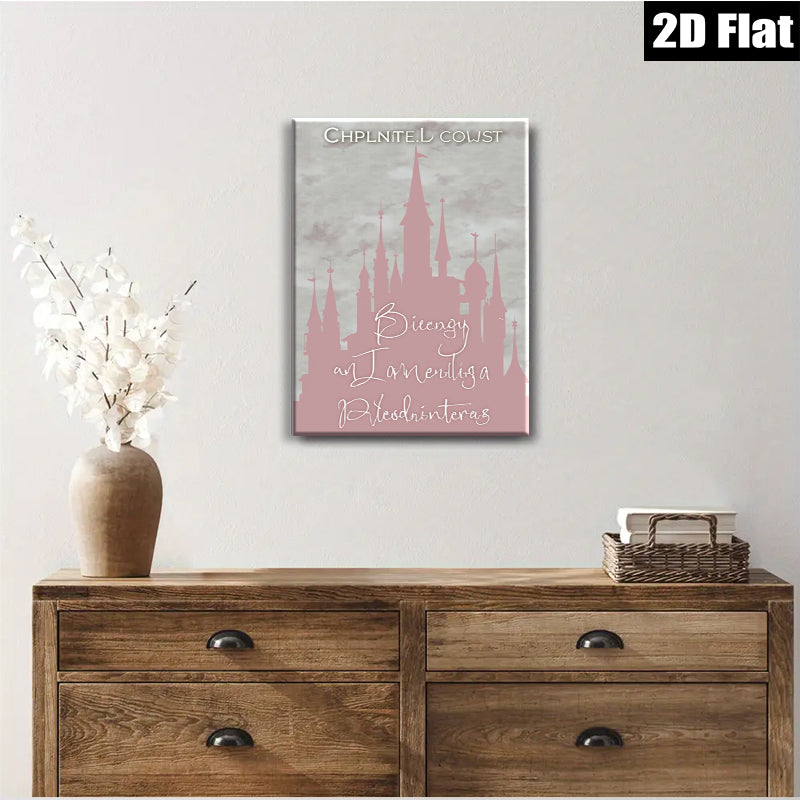 2D flat 1pc whimsical fairytale castle wall art canvas prints for bedroom living room decor farmhouse style modern minimalist aesthetic gallery wrapped timeless elegance