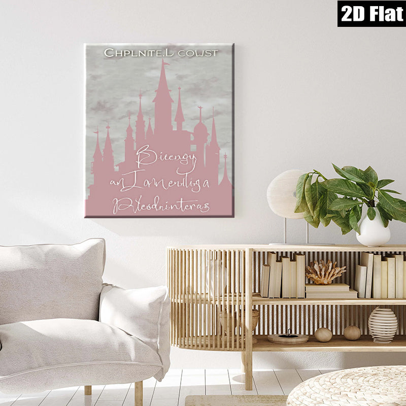 2D flat 1pc whimsical fairytale castle wall art canvas prints for bedroom living room decor farmhouse style modern minimalist aesthetic gallery wrapped timeless elegance