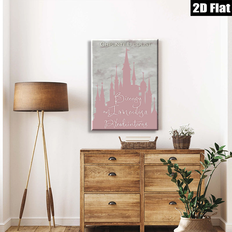 2D flat 1pc whimsical fairytale castle wall art canvas prints for bedroom living room decor farmhouse style modern minimalist aesthetic gallery wrapped timeless elegance