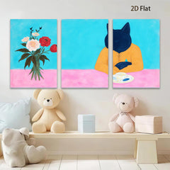 2D flat 1pc whimsical feline enjoys roses perfect for living room bedroom gallery wall art modern farmhouse decor statement piece