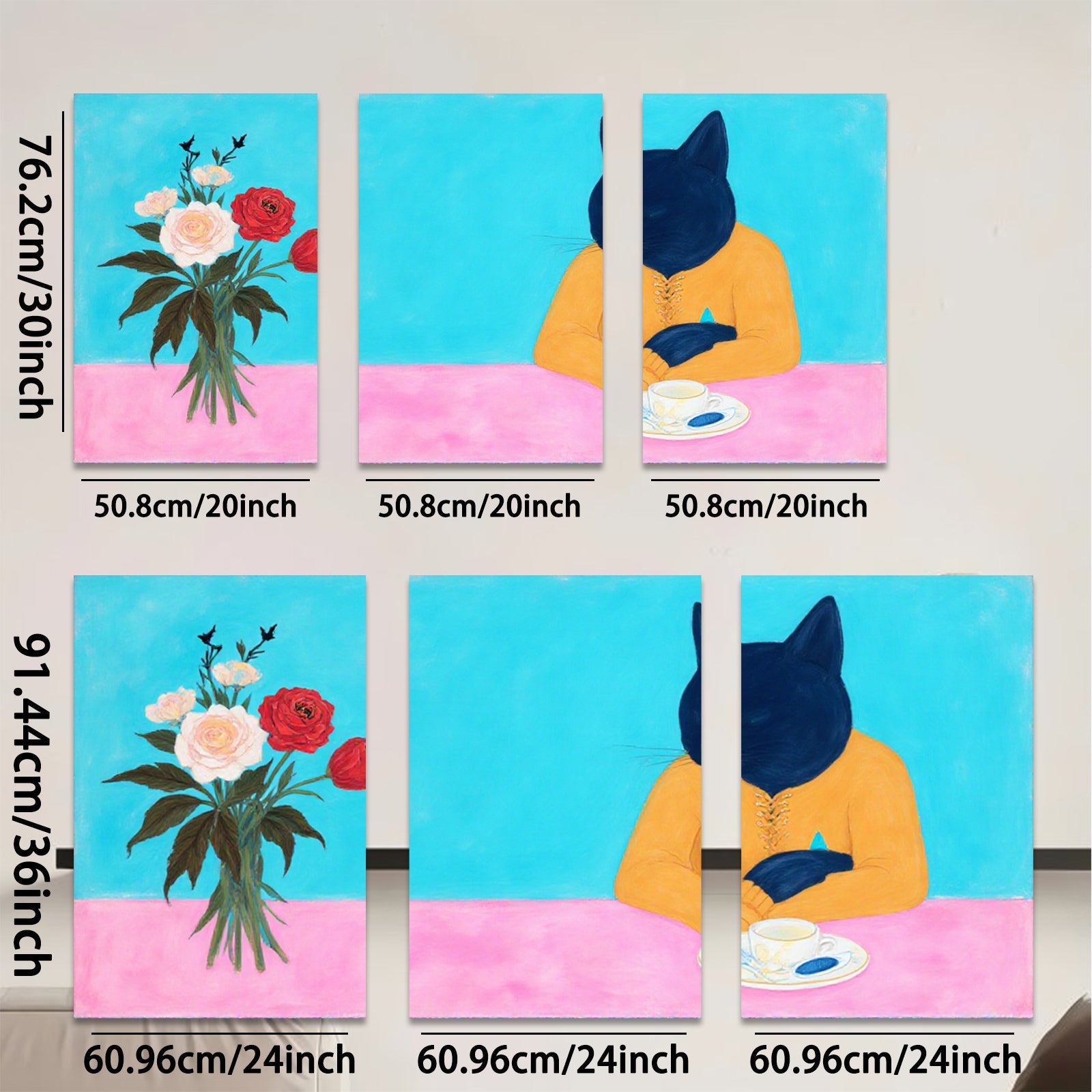 2D flat 1pc whimsical feline enjoys roses perfect for living room bedroom gallery wall art modern farmhouse decor statement piece