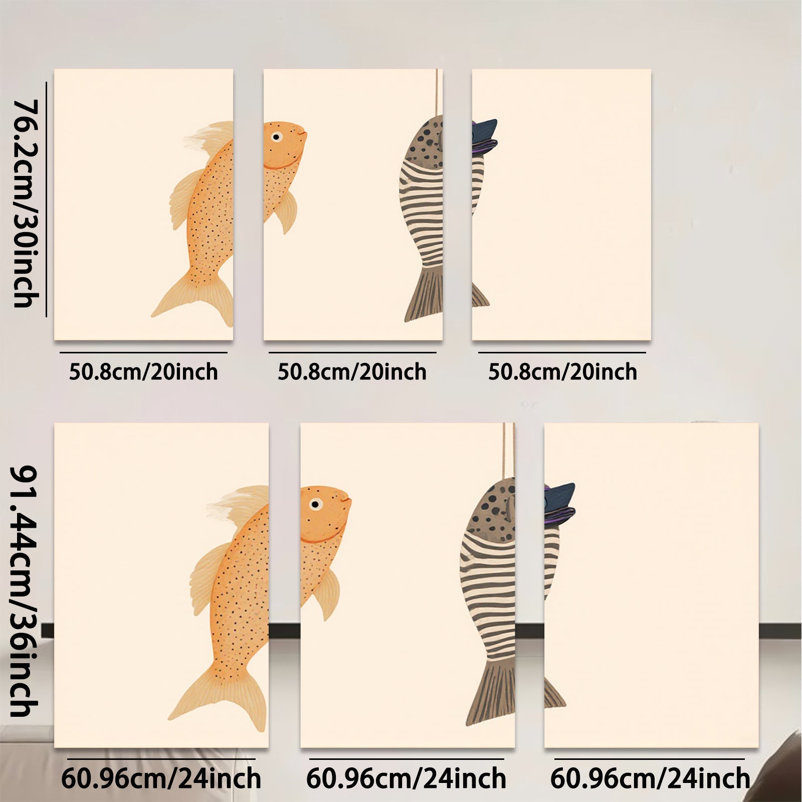 2D flat 1pc whimsical fish pair coastal wall art kitchen dining room bedroom gallery wrapped canvas modern farmhouse decor