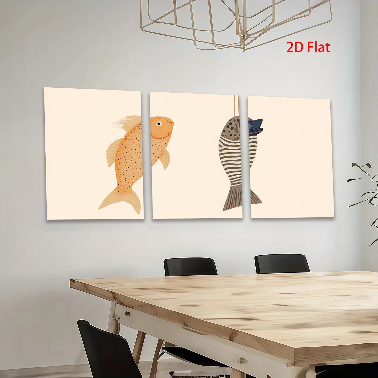 2D flat 1pc whimsical fish pair coastal wall art kitchen dining room bedroom gallery wrapped canvas modern farmhouse decor