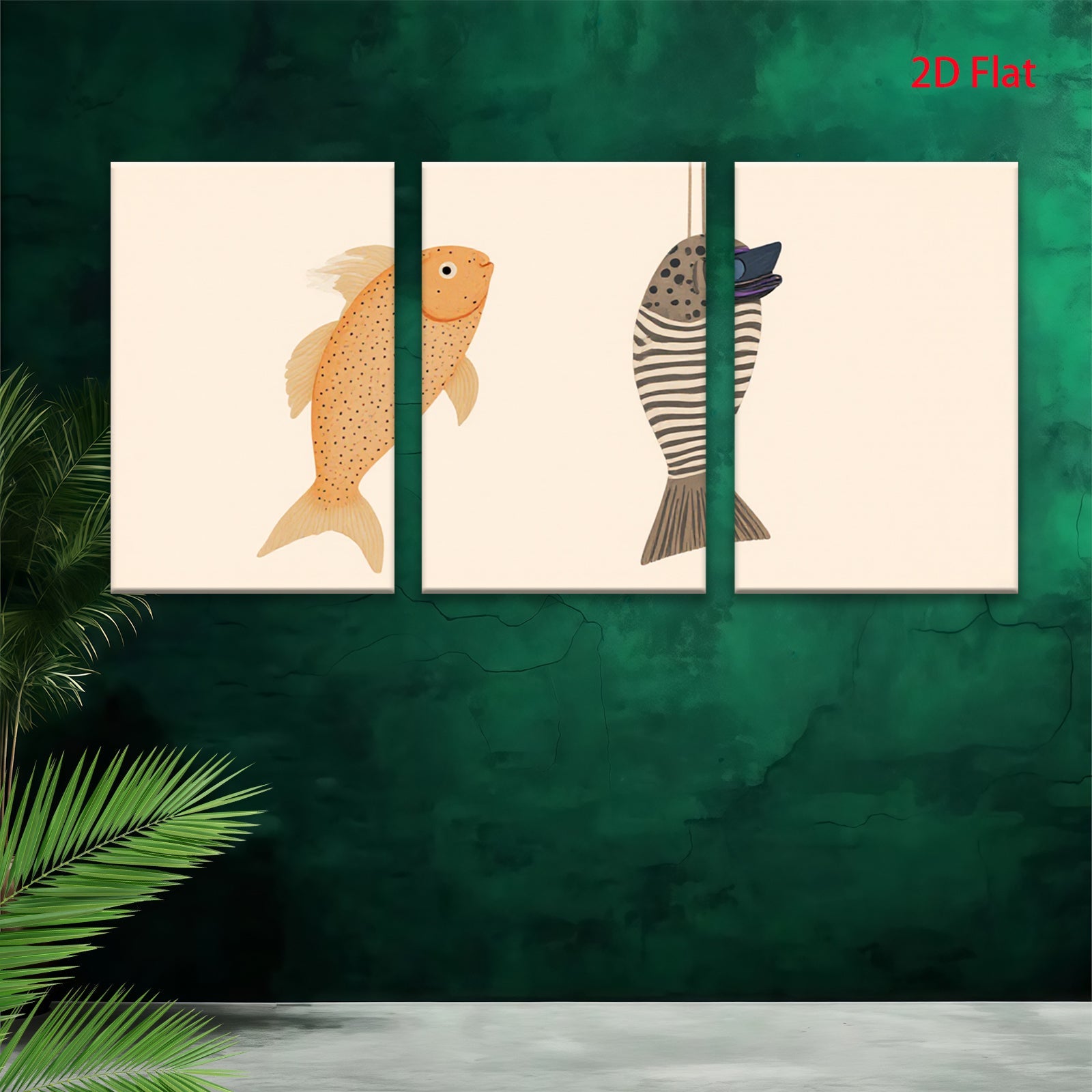 2D flat 1pc whimsical fish pair coastal wall art kitchen dining room bedroom gallery wrapped canvas modern farmhouse decor
