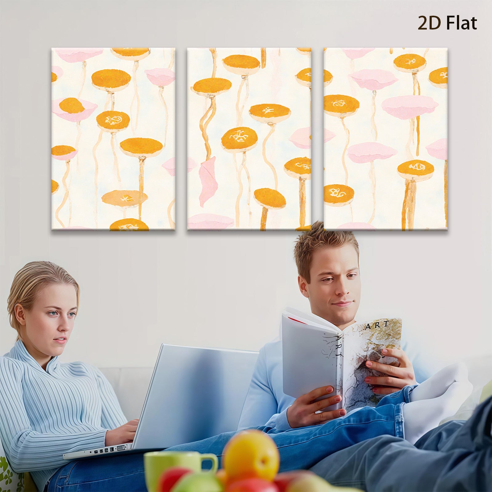 2D flat 1pc whimsical floral botanical wall art prints for bedroom living room farmhouse decor gallery wrapped canvas modern minimalist