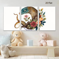 2D flat 1pc whimsical floral dragon botanical wall art print for bedroom living room home decor gallery wrapped canvas modern farmhouse style