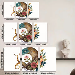 2D flat 1pc whimsical floral dragon botanical wall art print for bedroom living room home decor gallery wrapped canvas modern farmhouse style