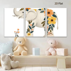 2D flat 1pc whimsical floral elephant nursery wall art bedroom decor farmhouse style living room canvas prints modern minimalist aesthetic