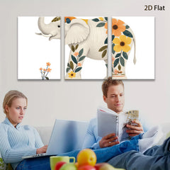 2D flat 1pc whimsical floral elephant nursery wall art bedroom decor farmhouse style living room canvas prints modern minimalist aesthetic
