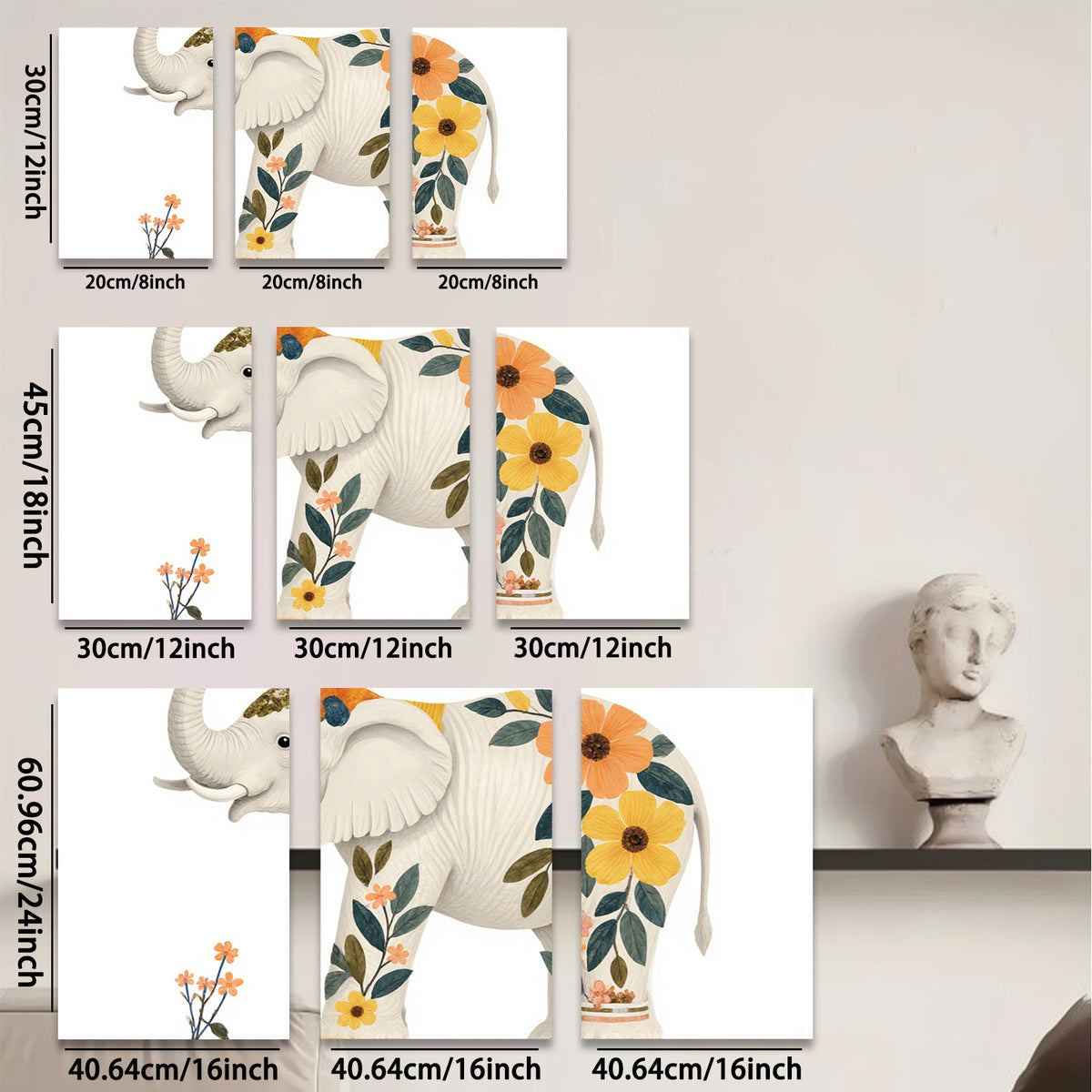 2D flat 1pc whimsical floral elephant nursery wall art bedroom decor farmhouse style living room canvas prints modern minimalist aesthetic