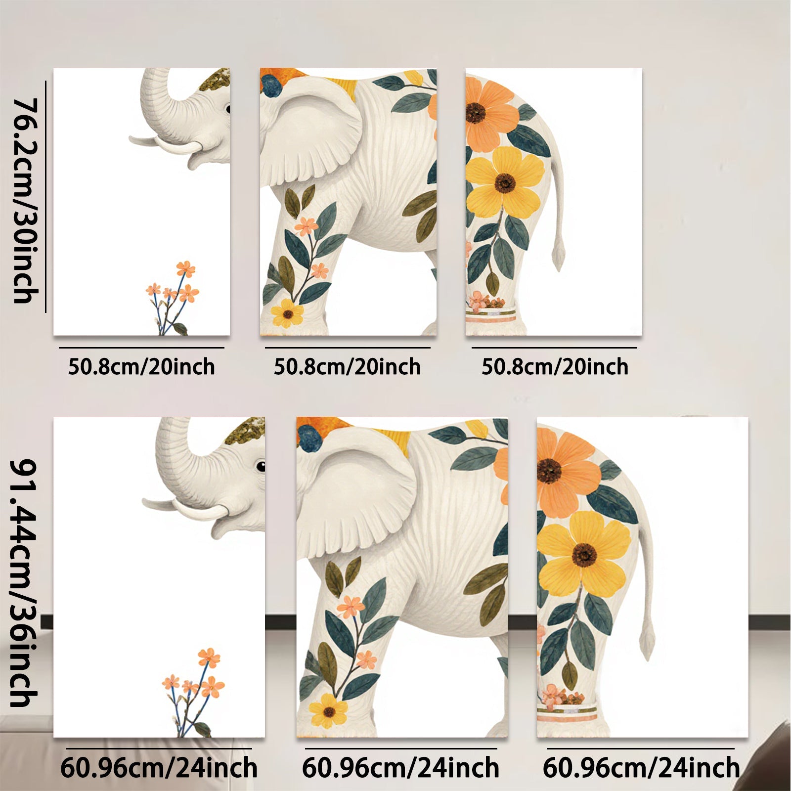 2D flat 1pc whimsical floral elephant nursery wall art bedroom decor farmhouse style living room canvas prints modern minimalist aesthetic