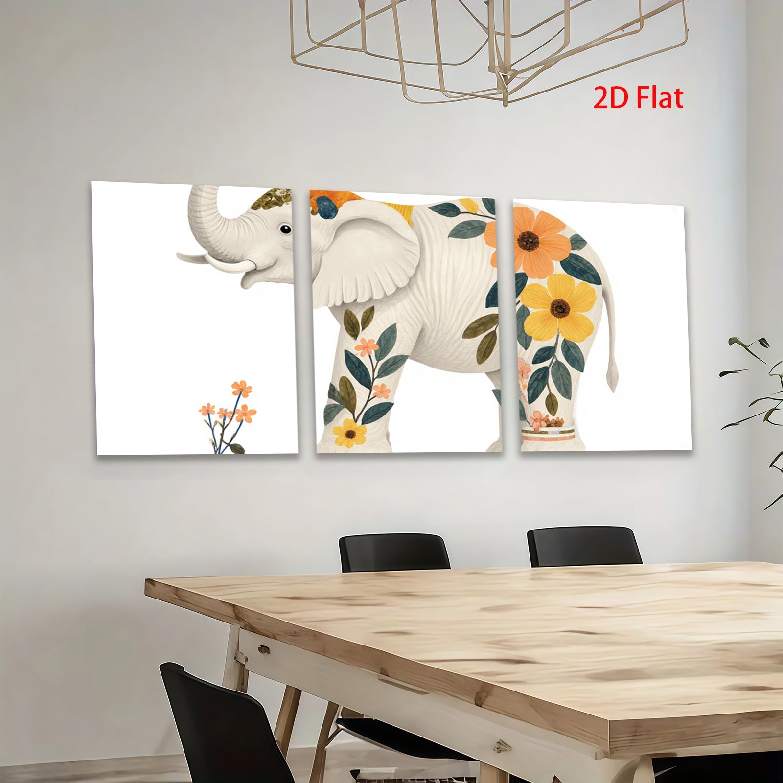 2D flat 1pc whimsical floral elephant nursery wall art bedroom decor farmhouse style living room canvas prints modern minimalist aesthetic
