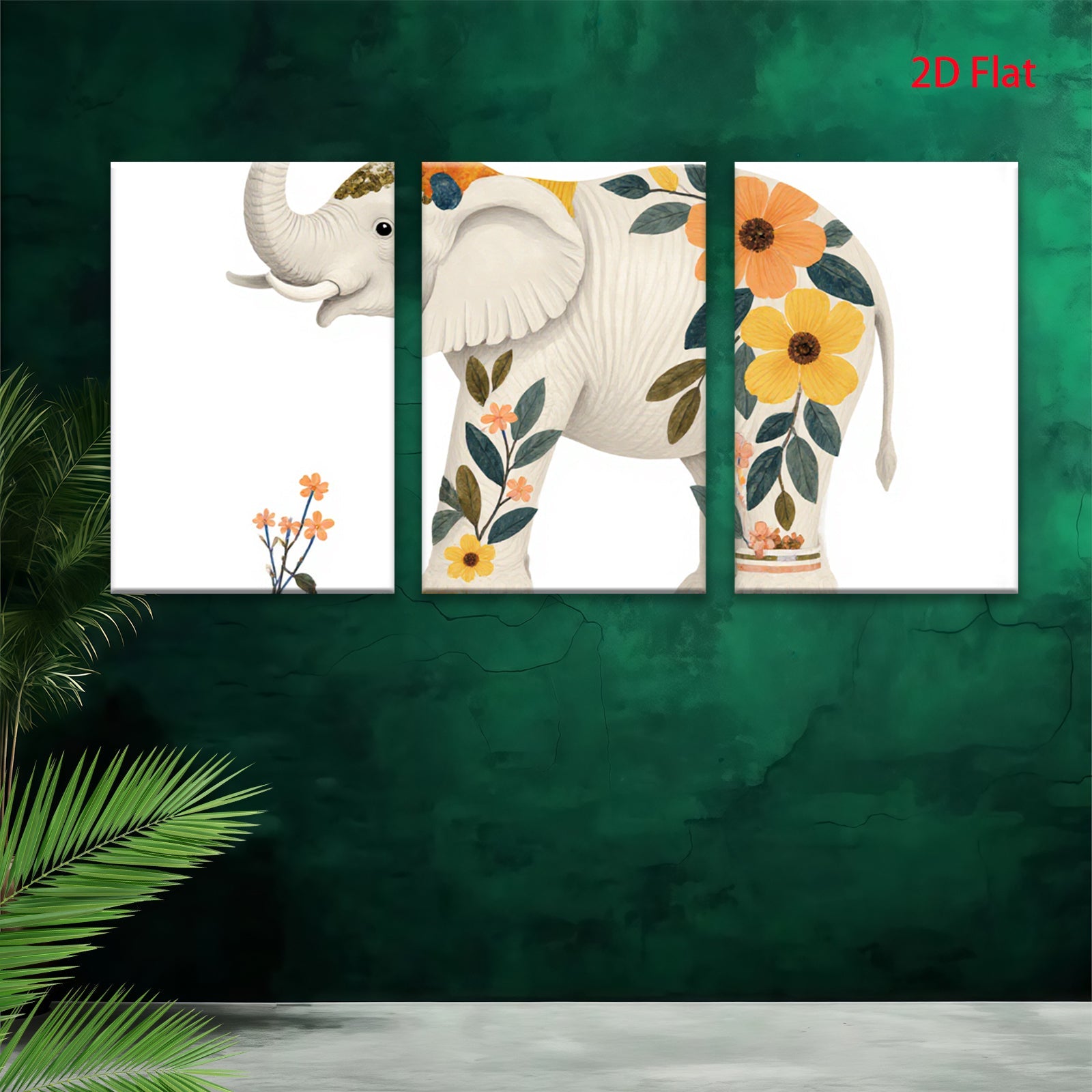 2D flat 1pc whimsical floral elephant nursery wall art bedroom decor farmhouse style living room canvas prints modern minimalist aesthetic