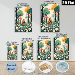 2D flat 1pc whimsical floral garden scene with lucky Asian folklore figure wall art for living room bedroom gallery wrapped canvas modern farmhouse decor