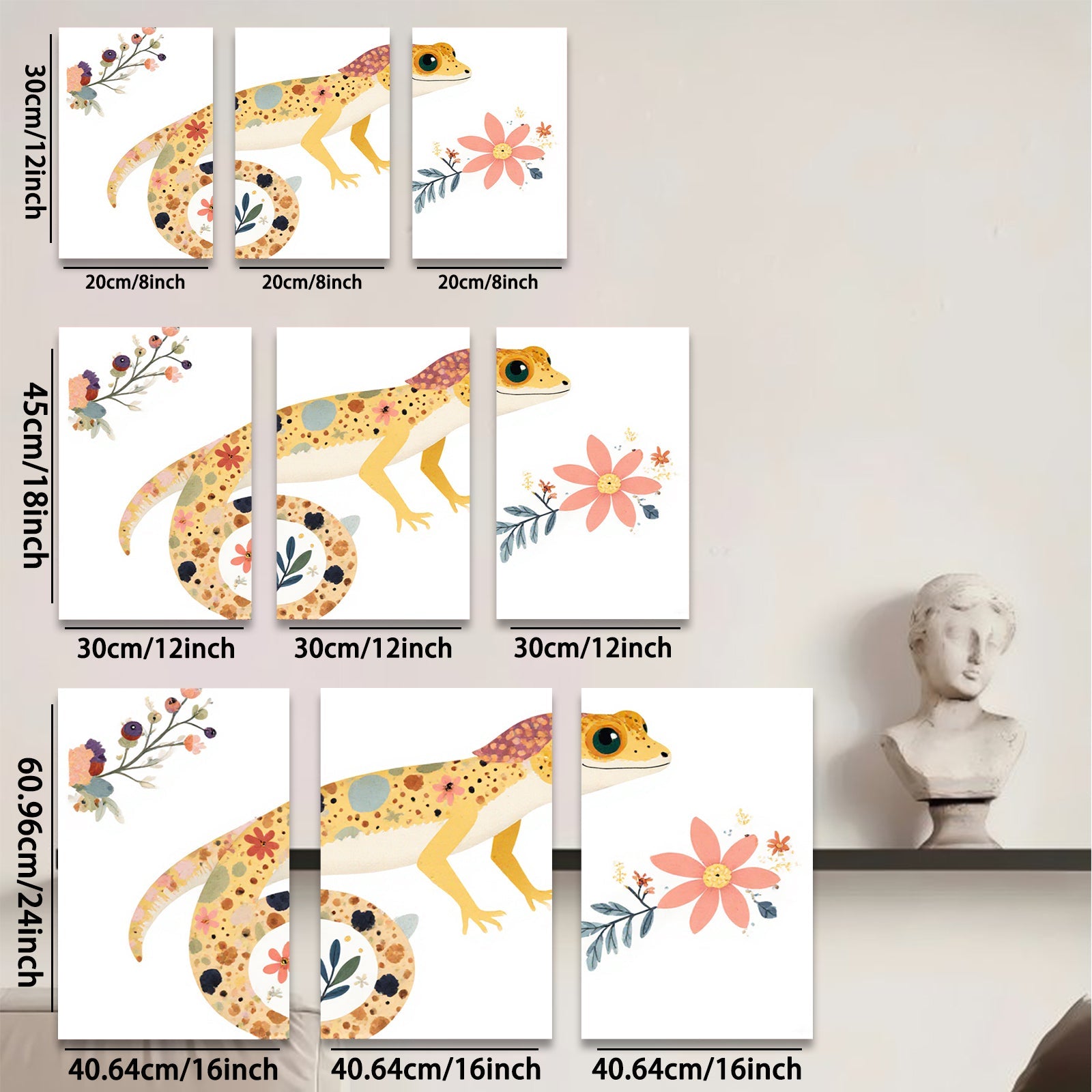 2D flat 1pc whimsical floral gecko wall art canvas print for kids room nursery decor bedroom living room farmhouse style modern minimalist